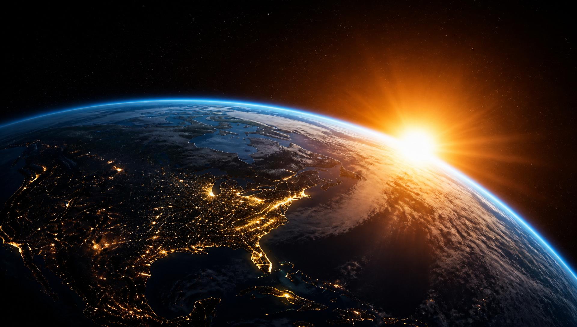 Earth from space with sunrise
